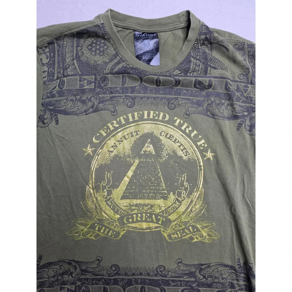 Switch Remarkable T-Shirt Mens XL Olive Green Graphic Certified True Dollar Bill - Picture 3 of 6